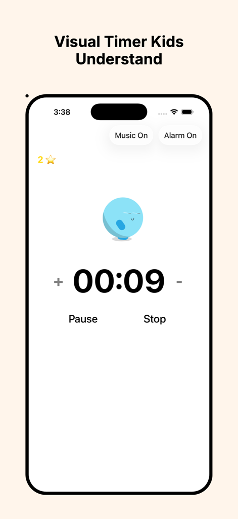 HoppityClock: Kids Timer - HoppityClock app interface showing a visual countdown timer with a blue character and reward stars for kids
