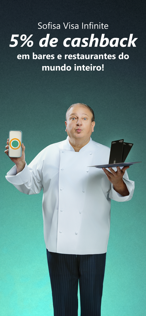 Imagen promocional de la tarjeta Sofisa Visa Infinite que ofrece un 5 por ciento de reembolso en restaurantes de todo el mundo