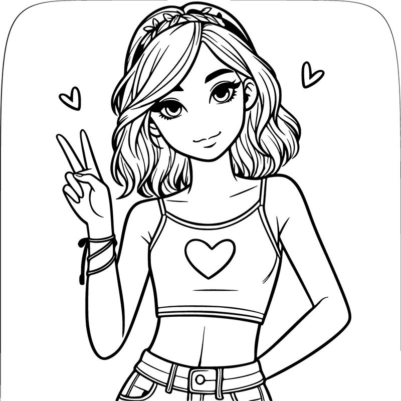 teenage girl in crop top with ✌️ sign