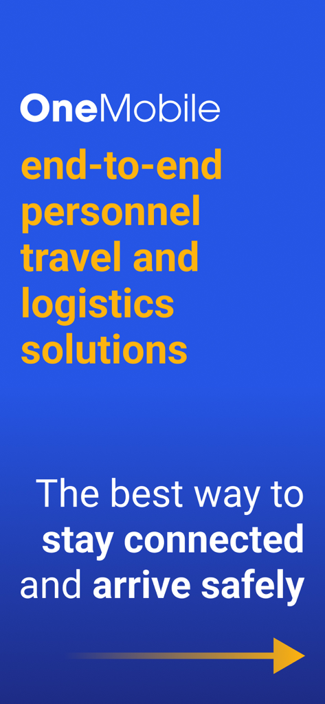 OneMobile app interface showing end to end personnel travel and logistics solutions