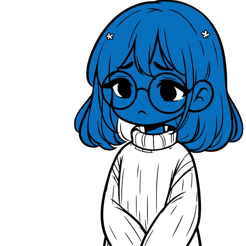 sad girl with glasses in a sweater