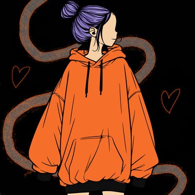 realistic girl with a oversized sweatshirt on and a bun