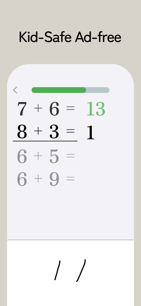 StudyX MathCal - Mental Math - StudyX MathCalでの手書き認識機能を備えた暗算足し算クイズ。