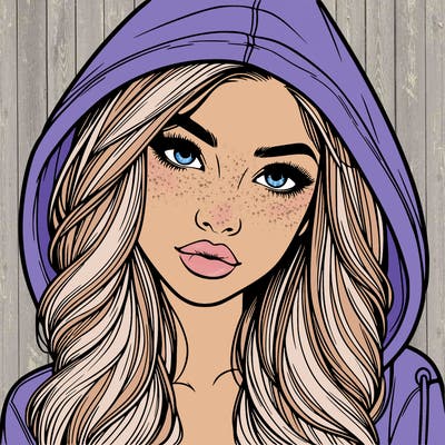realistic beautiful girl with a hood on