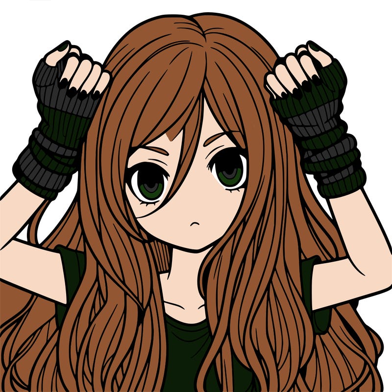 long haired girl with fingerless gloves