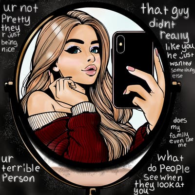 realistic girl taking mirror selfie beautiful