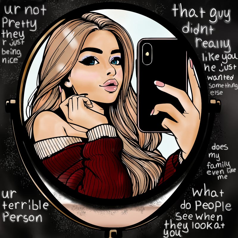 realistic girl taking mirror selfie beautiful
