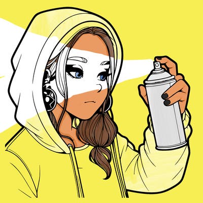 a realistic girl, spray painting