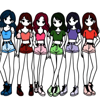 a group of girls wearing crop tops and shorts