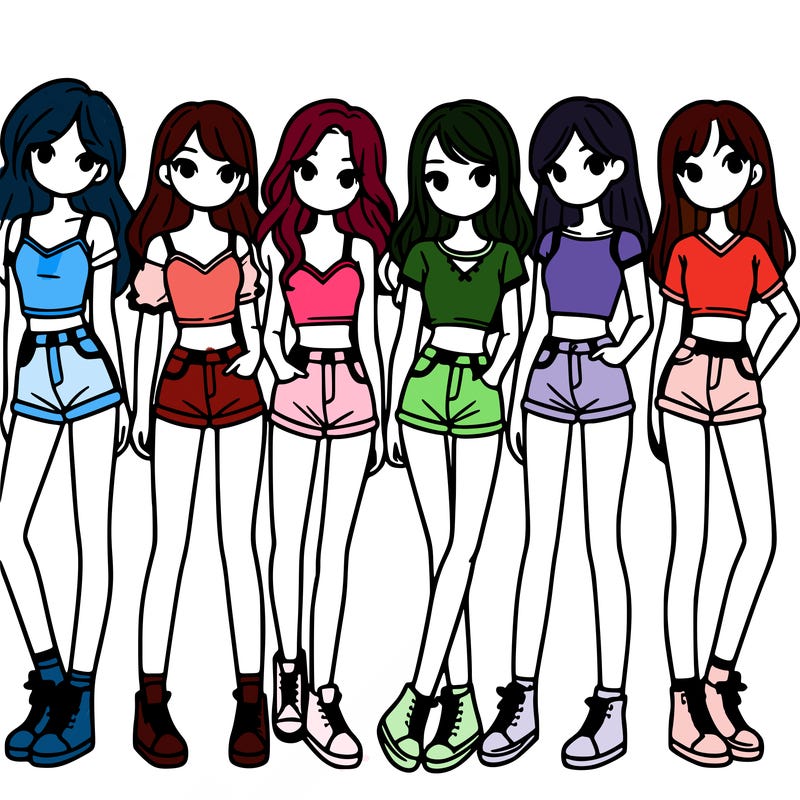 a group of girls wearing crop tops and shorts