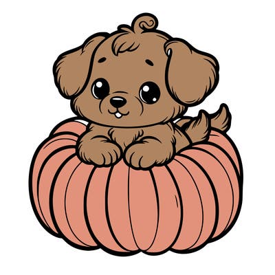 cute little puppy in a pumpkin