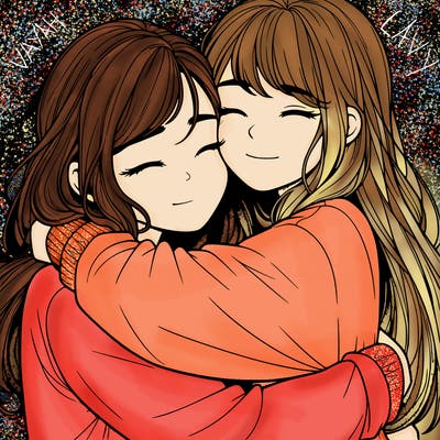 realistic two girls hugging