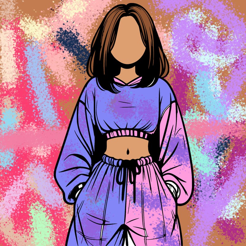 realistic girl faceless with baggy pants and a crop top