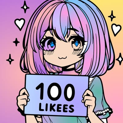 anima girl holding a 100 likes sign in her hand