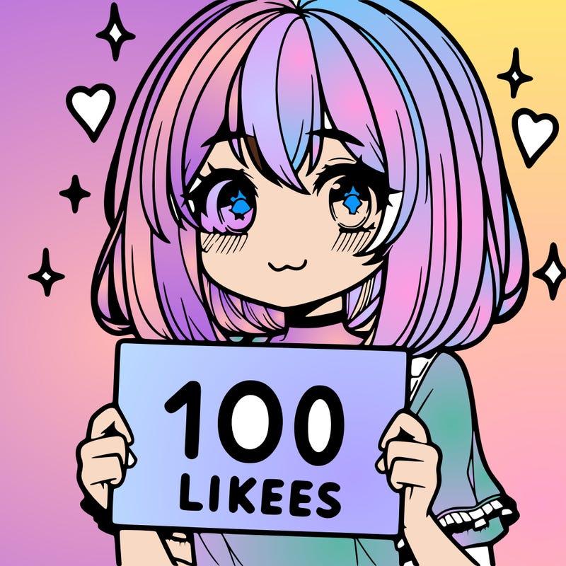 anima girl holding a 100 likes sign in her hand
