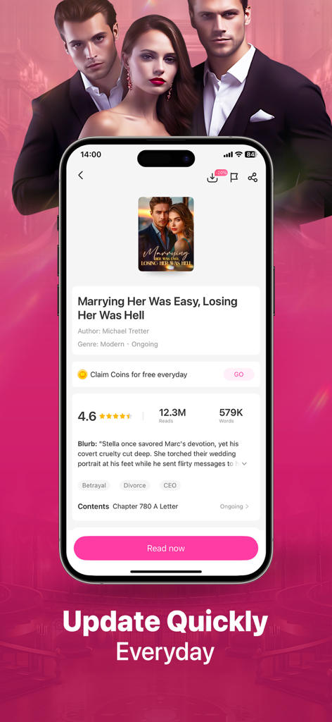 WeRead: Popular Books & Novels - Interface of the WeRead app showing the description page for a popular modern romance novel.