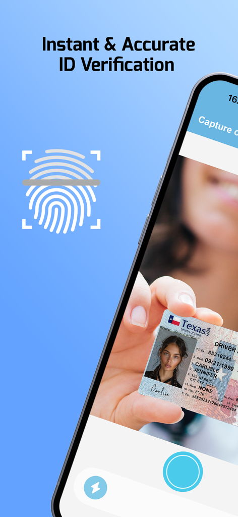 A smartphone using the ID Scanner for Bar and Club app to verify a Texas driver license.