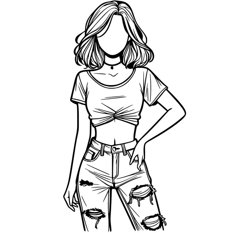 woman in jeans with holes and a t-shirt