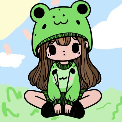 a girl wearing a frog hat and some frog socks