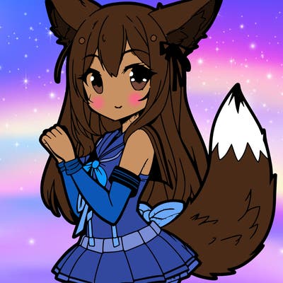 a anime girl with fox ears on the top of her head and a fox tail