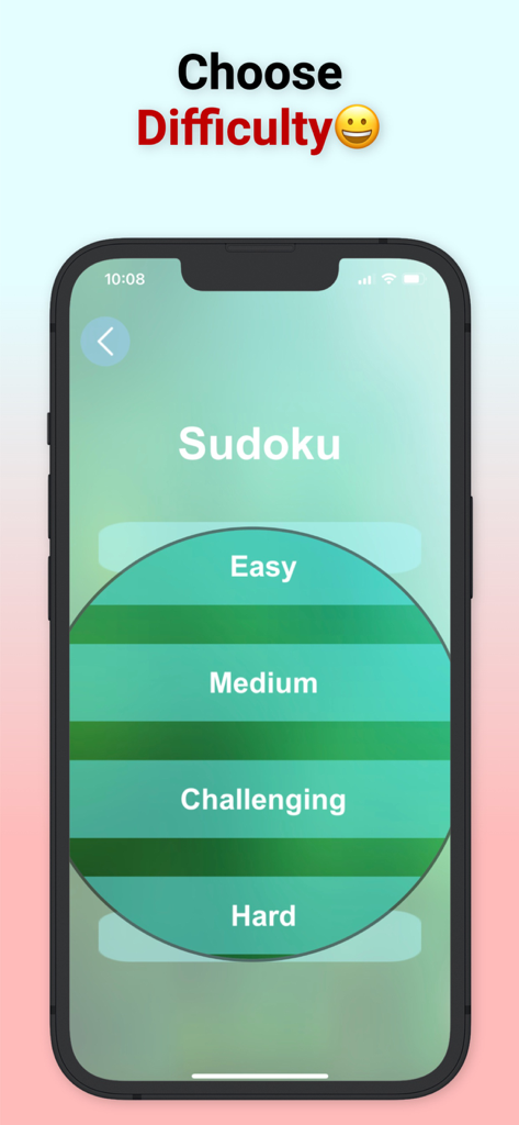 Sudoku Classic app interface showing a list of difficulty levels from easy to hard