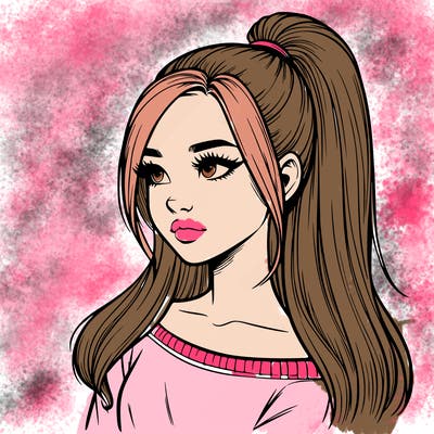 realistic girl with a high ponytail