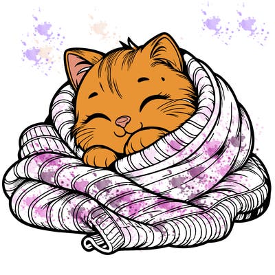 realistic cozy cat in a blanket