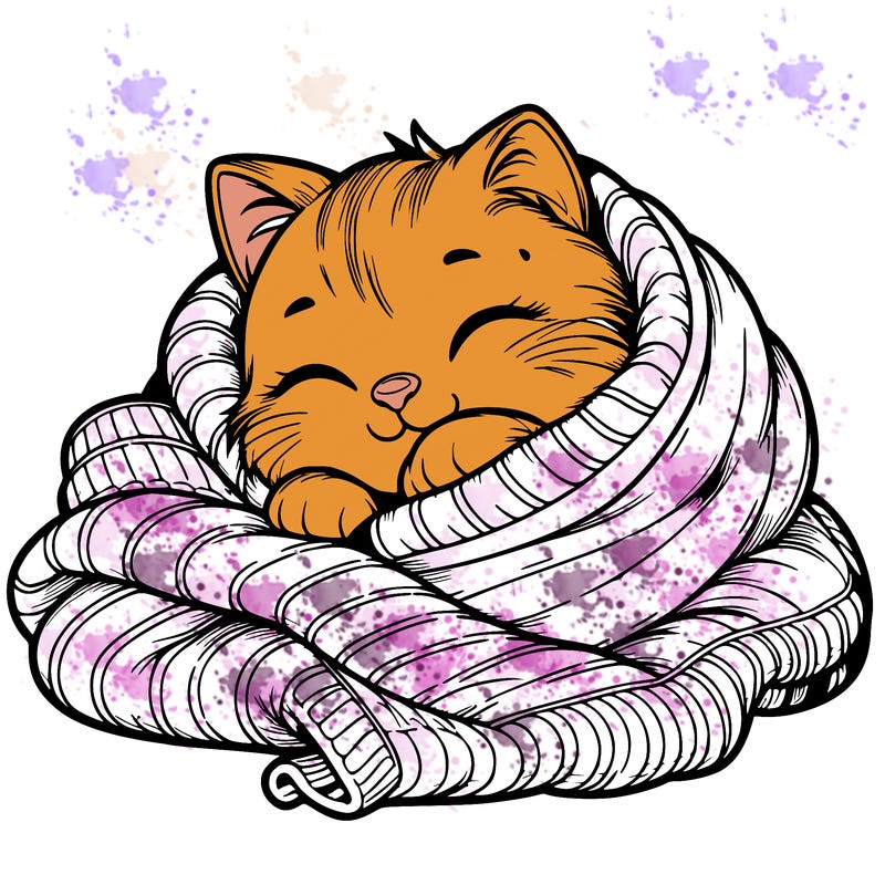 realistic cozy cat in a blanket