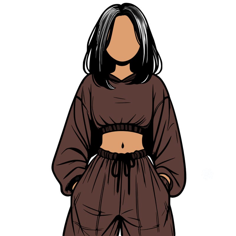 realistic girl faceless with baggy pants and a crop top