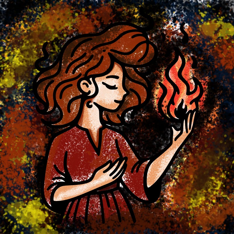 woman with fire