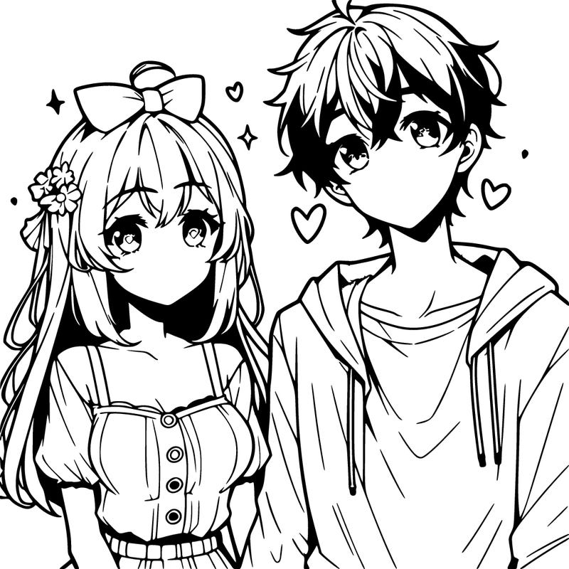 anime girl and guy cute and in love
