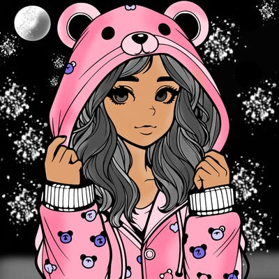 realistic girl in a animal pjs hoodie