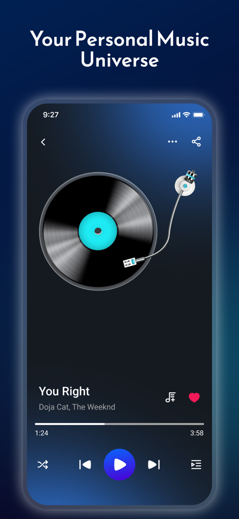 Harmona - Harmona music player interface with a digital vinyl record playing a song