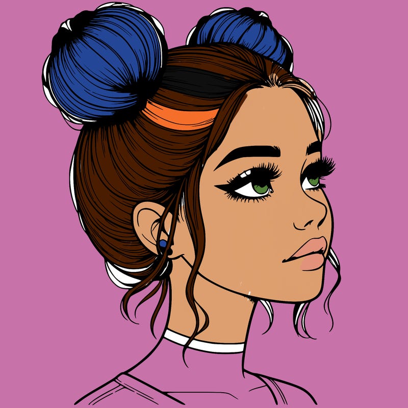 realistic girl with buns on the top of her head