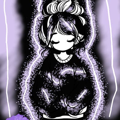 girl with baggy sweatshirt and messy bun