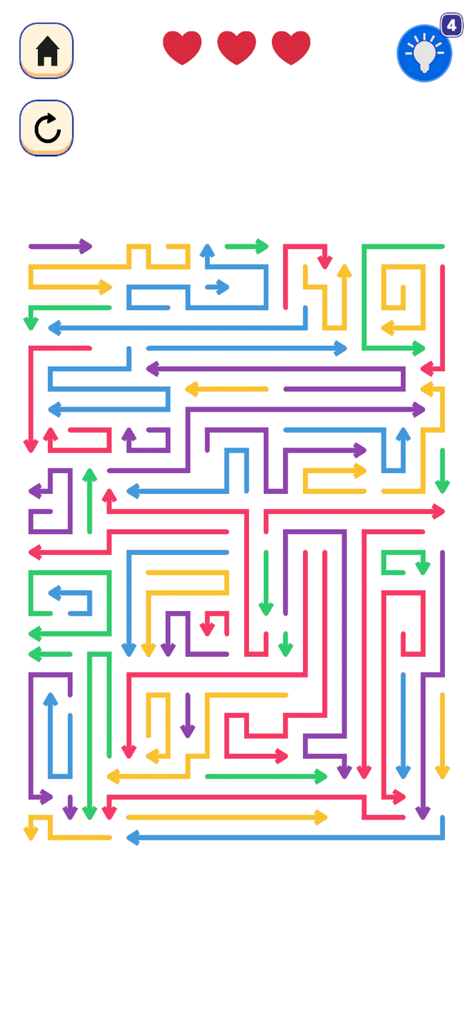 Arrow Block Jam - Escape Game - A complex maze of colorful arrows in a logic puzzle gameplay screen