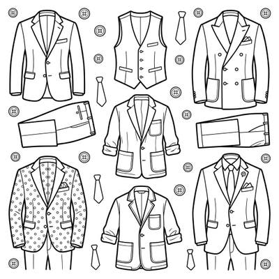 Get ready to design your very own fashion collection with this exciting coloring page! Little artists can bring stylish suits, blazers, vests, and ties to life with their favorite colors.