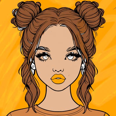 realistic girl with two buns in hair and lips