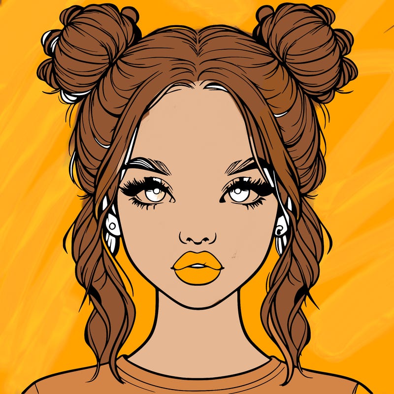 realistic girl with two buns in hair and lips