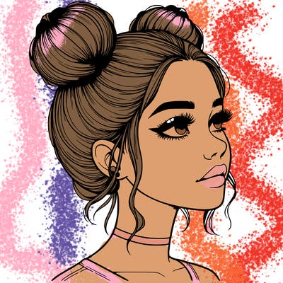 realistic girl with buns on the top of her head