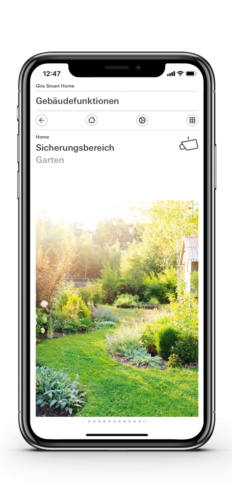 Gira Smart Home app displaying a garden security camera view