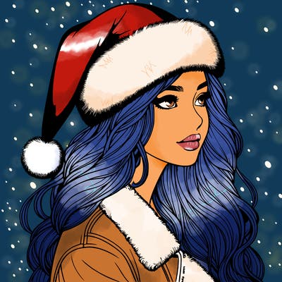 realistic girl in santa hat