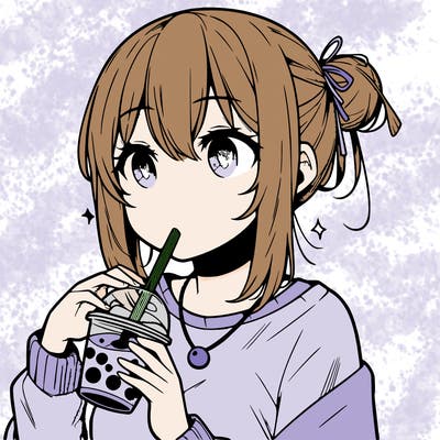 manga character drinking boba