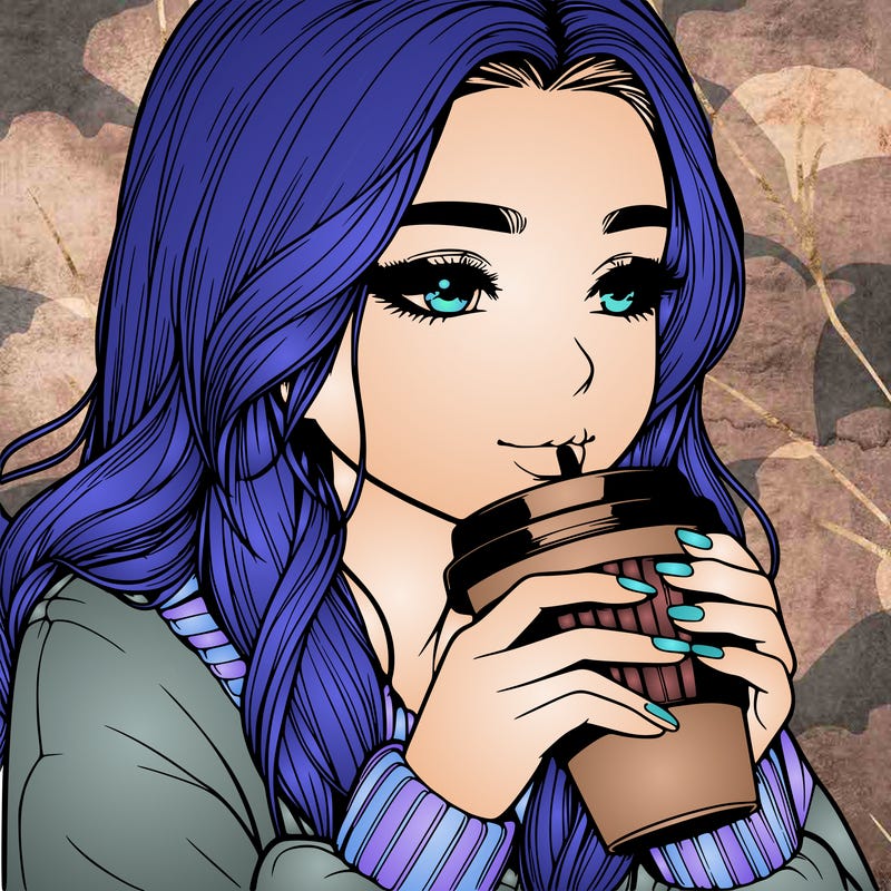 realistic girl drinking coffee