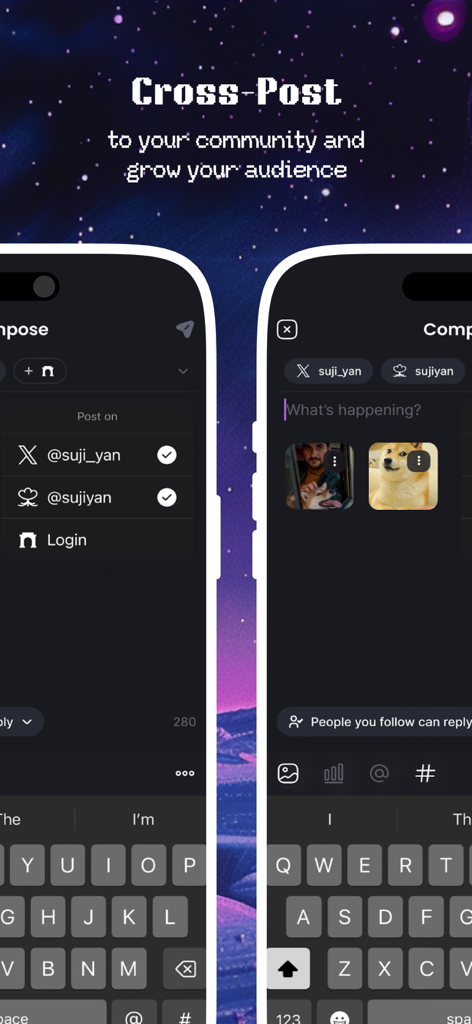 A screenshot of the Firefly app showing the cross-post feature to share content across X and Web3 social networks like Lens.