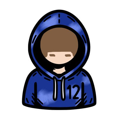a person with non face waering a hoodie with a small 132 symbol