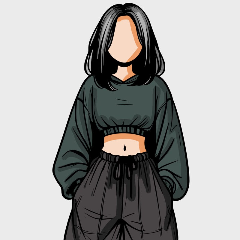 realistic girl faceless with baggy pants and a crop top