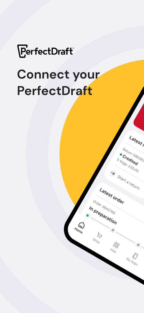 PerfectDraft - PerfectDraft app home screen showing order tracking and machine connection interface