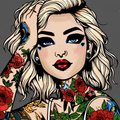 realistic girl with tattoos all over