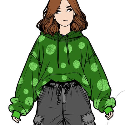 realistic girl in sweatshirt and cargo pants